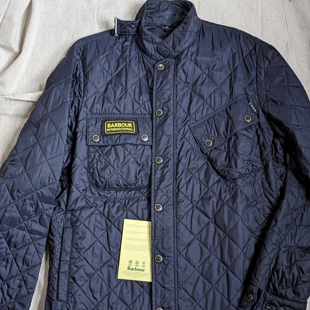 Barbour International Quilted Motorcycle Jacket US XL in rare Navy NWT